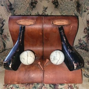 Country Club Collection Golf Club, Ball and Tee Rustic Vintage Bookends